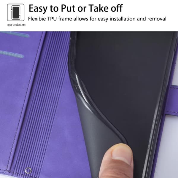 iPhone 18 Pro Max / iPhone 17 Pro Max Skal läderfodral med 3D-embossed flip design Purpur