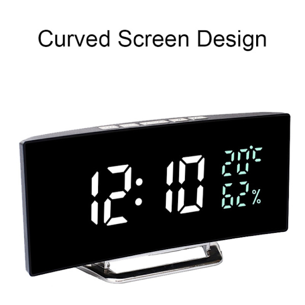 7816 Böjd skärm LED temperatur/fuktighetsdisplay Multifunktionell klocka (vit grön)