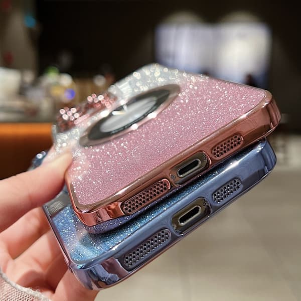 iPhone 16 Pro Max Skal med Gradient Glitter och Elektroplätering, MagSafe TPU Purpur