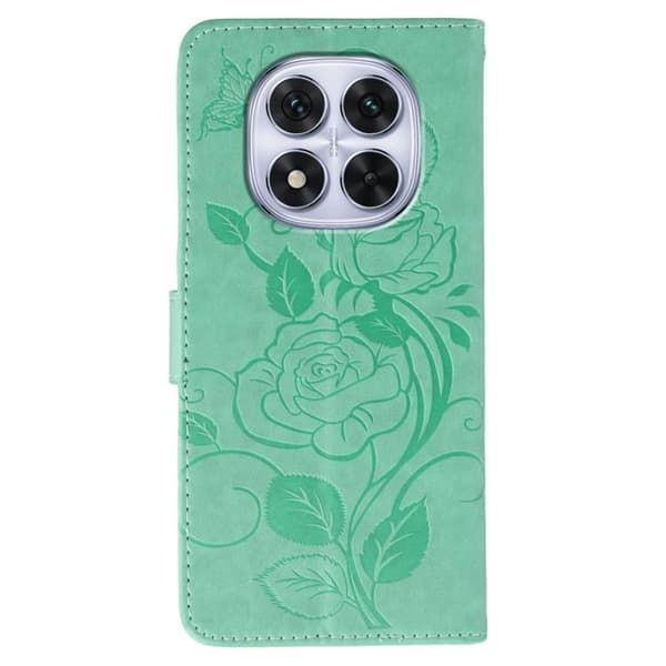 Redmi Note 14 Pro 4G Global - Rose Butterfly Prägad Läderfodral Grön