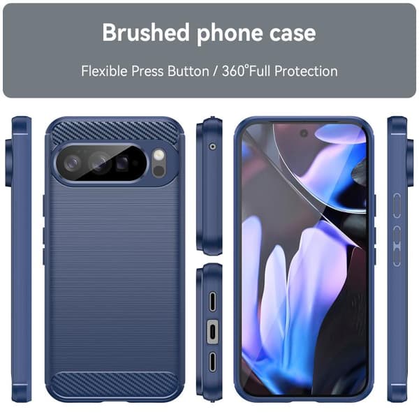 för Pixel 10 Pro XL Skal i Kolfiber Borstad Textur TPU Blå