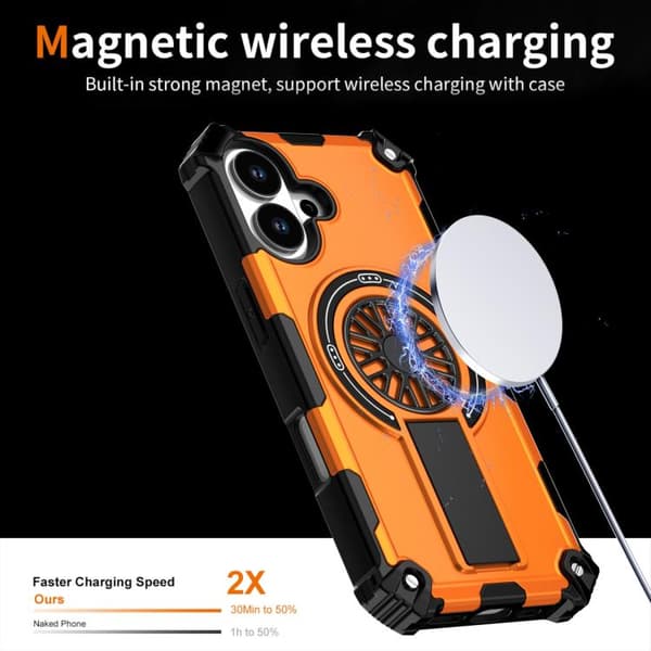 iPhone 17 Shockproof Kickstand Metallic Shaft MagSafe Skal Orange