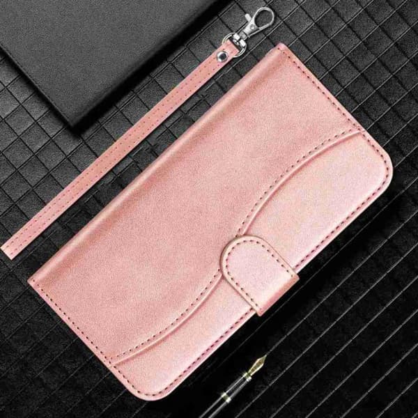 iPhone 18 Pro Max / iPhone 17 Pro Max Skal läderfodral - dubbelvikt S-form Roséguld