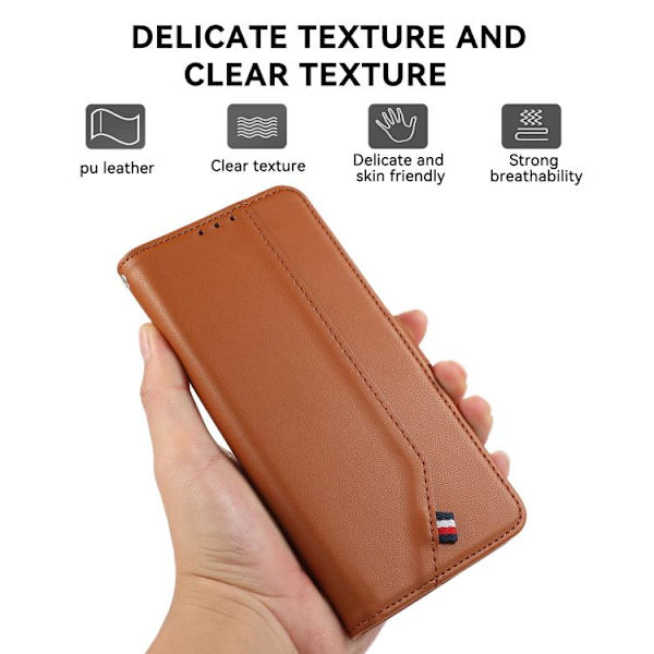 Redmi Note 14 4G - ABEEL Delikat Textur Splicing RFID Läderfodral Brun