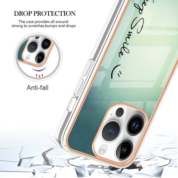 iPhone 16 Pro Skal med Elektropläterad Marmor och Dubbel-Sidig IMD Design Leende