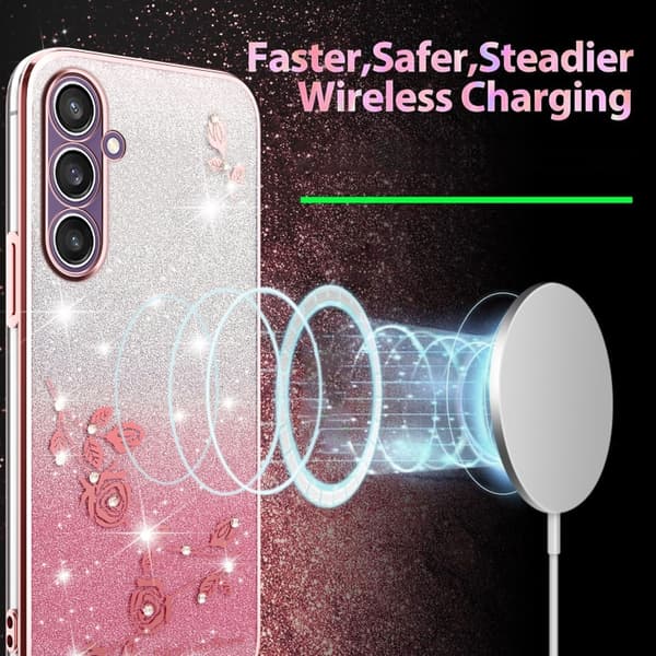 Samsung Galaxy S23 FE 5G Skal med Gradient Glittrande Blommor Rosa