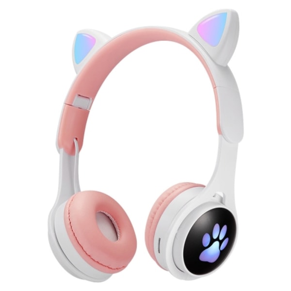 B30 Katt tass katt öron färgglada lysande hopfällbara Bluetooth headset med 3,5 mm jack & TF-kortplats Vit