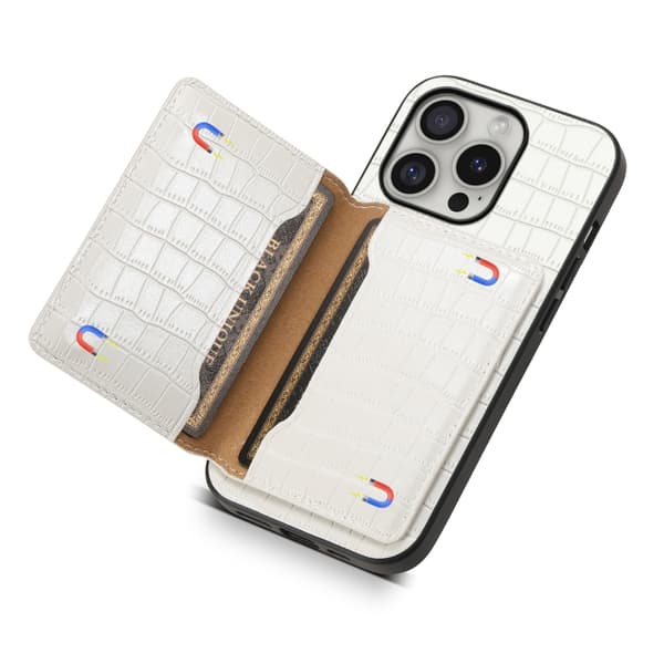 iPhone 16 Pro Crocodile Textur Skal Design med Full Täckning Vit