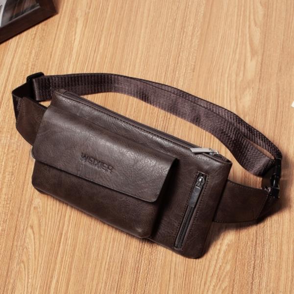 WEIXIER 9526 Herrar Fritidsstil PU Läder Enstaka Axel Crossbody Väska Midjeväska Mörkbrun