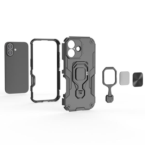 iPhone 17 Skal med Metall Kickstand och TPU Hybrid PC Grå