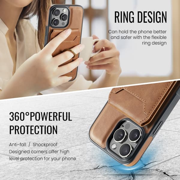 iPhone 16 Pro DG.MING K1 MagSafe Avtagbar Plånbok RFID Bakskal Brun