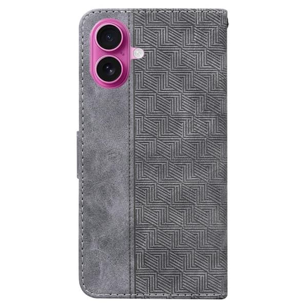 iPhone 17 Skal Läderfodral med Geometrisk Prägling Grå