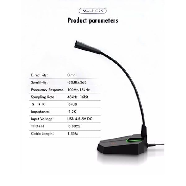 Yanmai G25 USB Högkänslig Mikrofon RGB Gaming Svanhals Bordsmikrofon