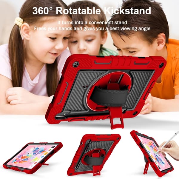 Samsung Galaxy Tab S7/S8 360° Rotationsfodral i Silikon + PC Röd+Svart