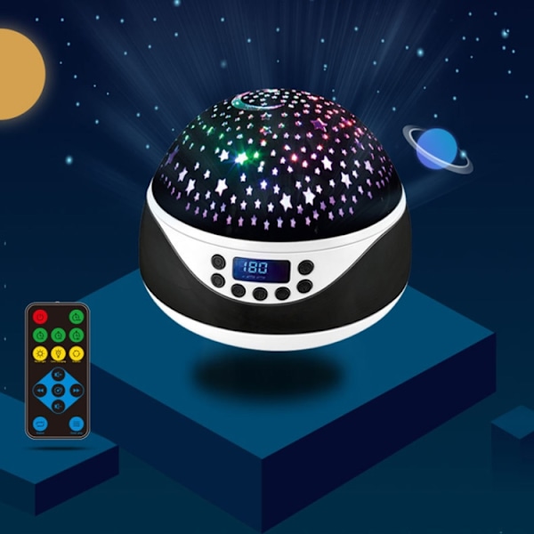 LED Stjärnhimmel Ljus USB Fjärrkontroll Roterande Musik Projektorlampa Romantisk Stjärnklar Nattlampa(Svart)