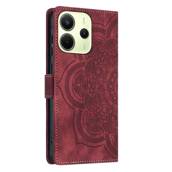 Redmi Note 14 4G - Mandala Prägad Retro Frosted Läderfodral Röd