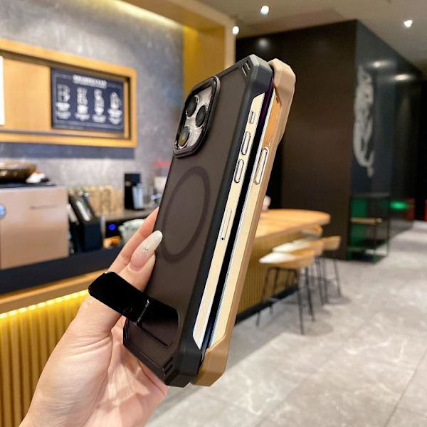 iPhone 16 Pro Skal med Frameless MagSafe PC och Fällbart Stöd Grå