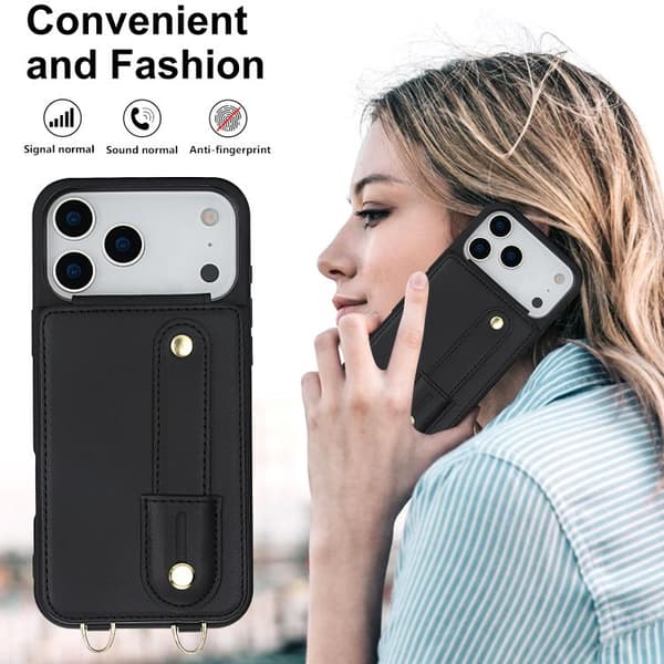 iPhone 18 Pro Max / iPhone 17 Pro Max Skal med Vertikal Flip och Lång Lanyard Svart