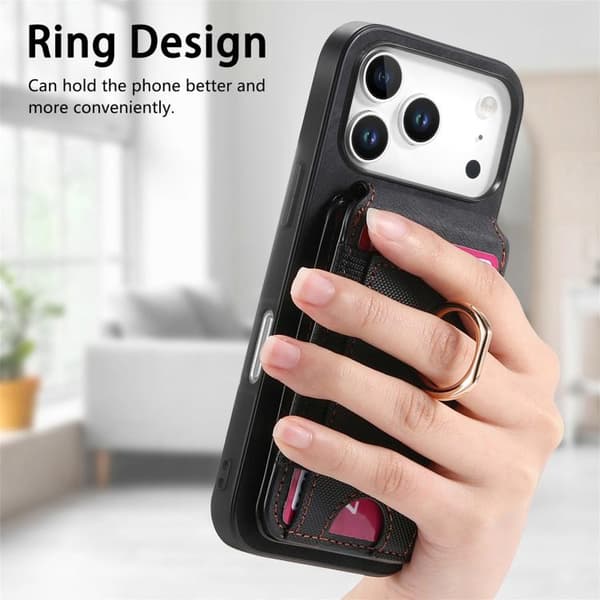 iPhone 18 Pro Max / iPhone 17 Pro Max Skal läderfodral med retro delbart magnetiskt stativ och kortfack Svart