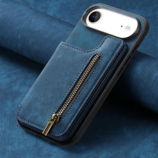 iPhone 17 Air Retro Läder Zipper Skal Blå