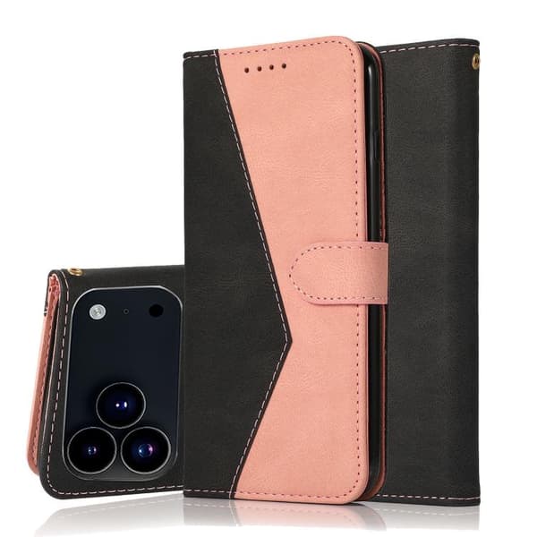 iPhone 18 Pro / iPhone 17 Pro Skal läderfodral - tvåfärgad sömnad Svart roséguld