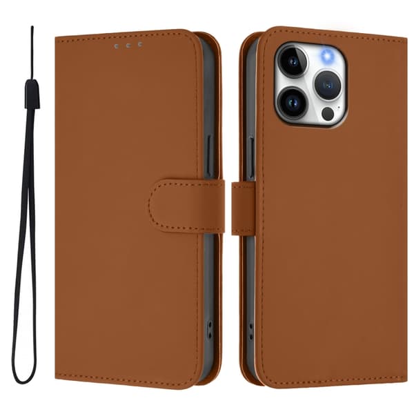 iPhone 16 Pro Max Skal Solid Färg med Lanyard - Läderfodral Brun