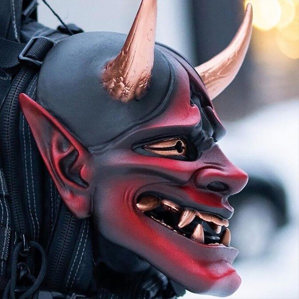 Japansk Samurai Oni Skrämmande latexmask Fest Skräck Evil Demon Monster Bite Rep Full Face Cover Halloween Scen Performance Rekvisita