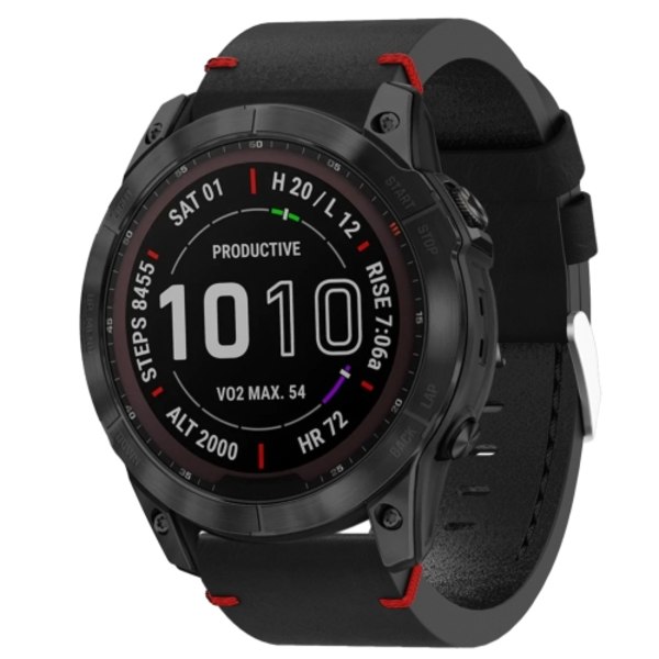 För Garmin Fenix ​​7X 26mm lädersutur stålspänne watch Black