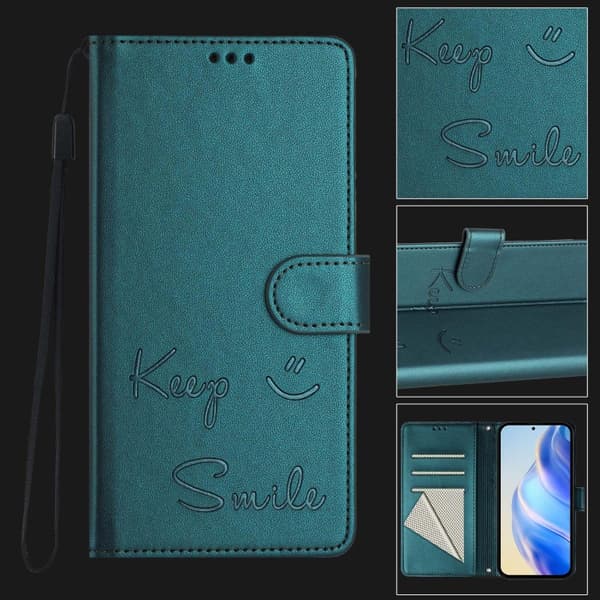 Redmi Note 14 5G - RFID Läderfodral med Smile Embossing Påfågelgrön