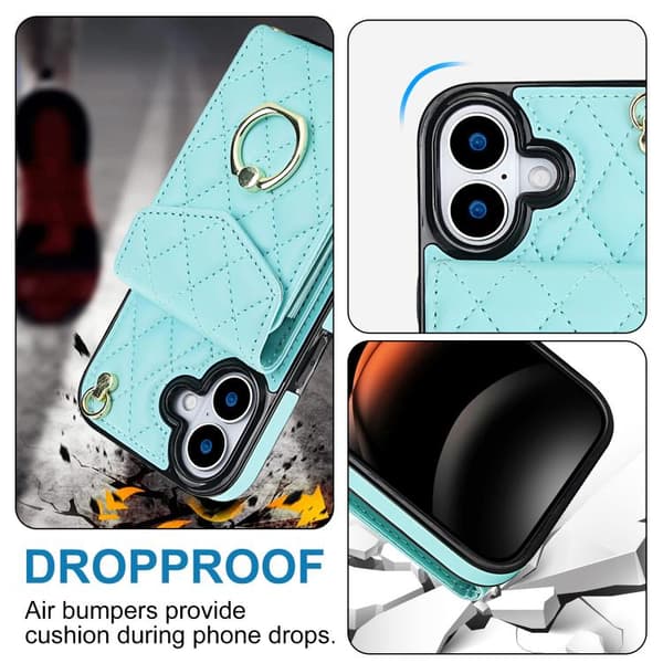 iPhone 17 Skal med Rhombisk Textur och Lång Lanyard Mintgrön