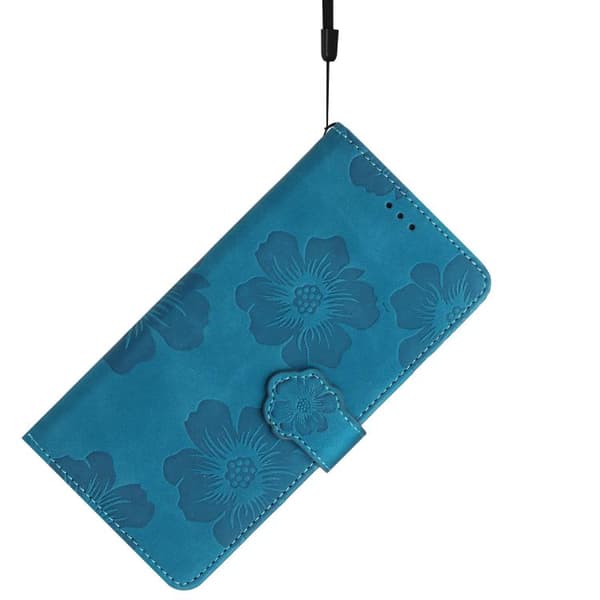iPhone 18 Pro Max / iPhone 17 Pro Max Skal läderfodral med blomsterprägling Blå