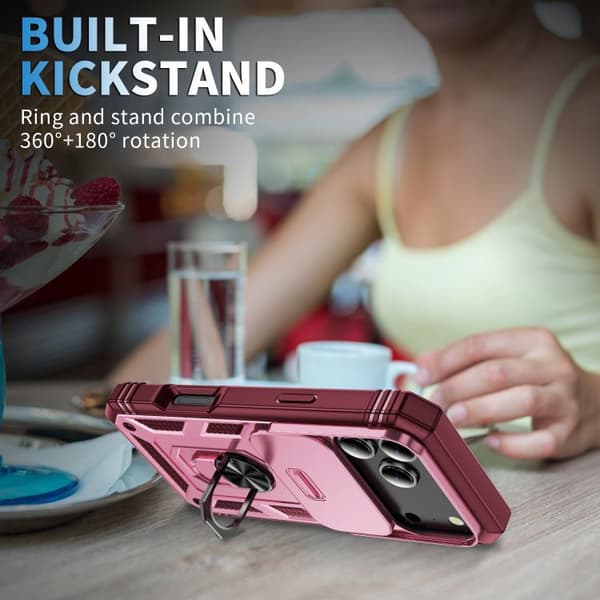 iPhone 18 Pro Max / iPhone 17 Pro Max Skal med Sliding Camshield TPU + PC och Hållare Rosa + Rosröd