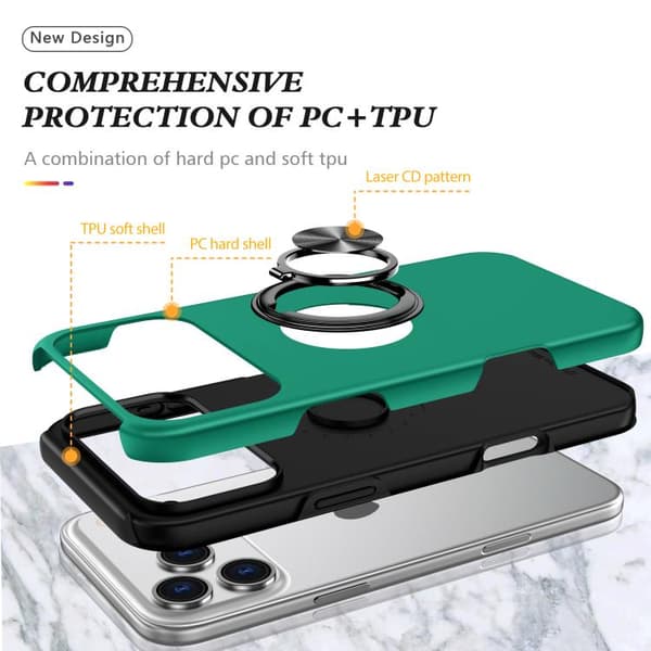 iPhone 18 Pro Max / iPhone 17 Pro Max Skal - PC + TPU med osynlig ringhållare Mörkgrön