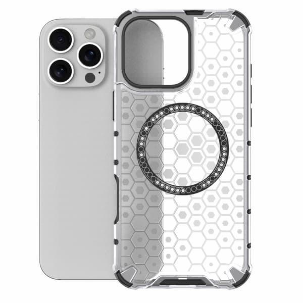 iPhone 16 Pro Max Honeycomb Magnetisk Ring Stötsäker Skal Vit