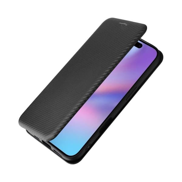iPhone 17 Skal läderfodral - kolfibertextur Svart