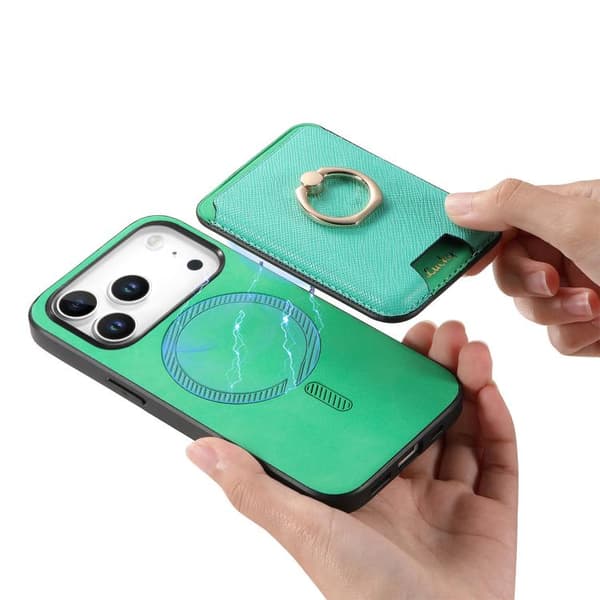 iPhone 18 Pro Max / iPhone 17 Pro Max Retro Cross Läder Kortväska MagSafe Skal Grön