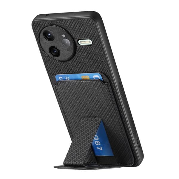 Redmi K80 / Poco F7 Pro - Kolfiber Kortfodral med Fällbart Ställ Svart