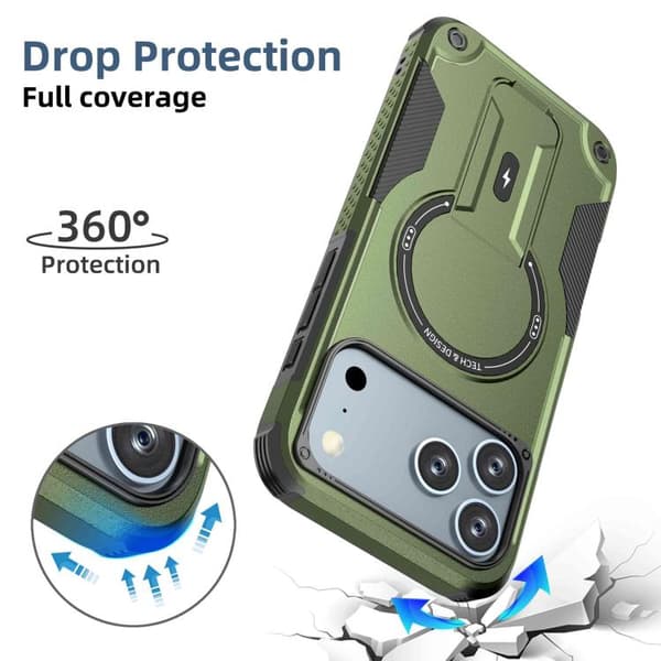 iPhone 18 Pro Max / iPhone 17 Pro Max Skal med Armor MagSafe Hållare - PC Hybrid TPU Armégrön
