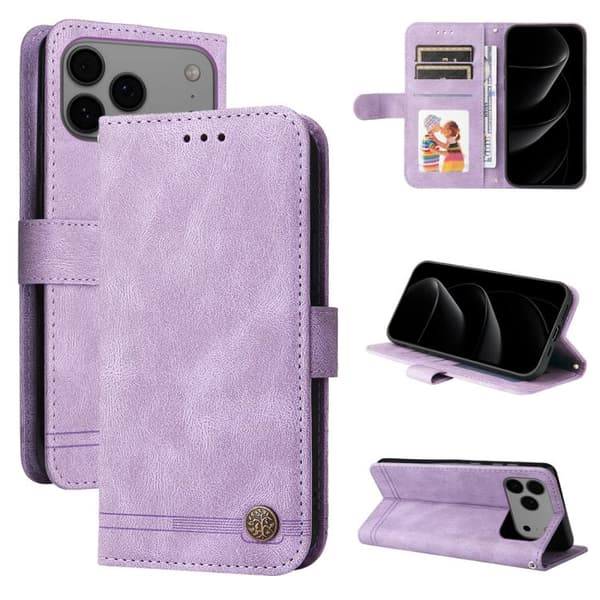 iPhone 18 Pro / iPhone 17 Pro Skal Läderfodral - Livets Träd Design Purpur