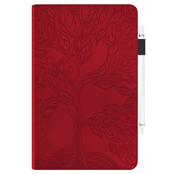 Samsung Galaxy Tab S9+ / S9 FE+ Skal i Läder - Life Tree Series Horisontell Flip Röd