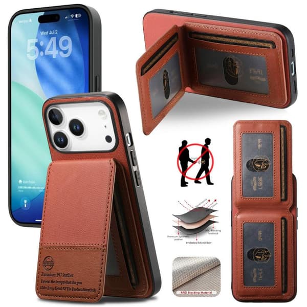 iPhone 18 Pro Max / iPhone 17 Pro Max Skal - Twilltyg Läder Vertikal Flip RFID Kortväska Brun