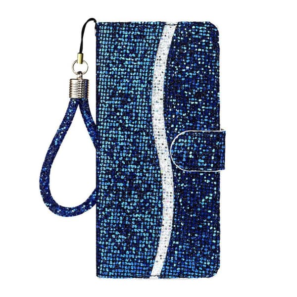 iPhone 18 Pro Max / iPhone 17 Pro Max Skal Läderfodral med Glitterpulver Blå
