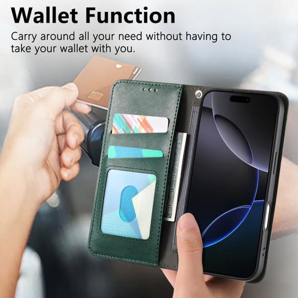 iPhone 17 Skal Läderfodral med Elastisk Handledsrem och Magnetisk Sugfunktion Grön