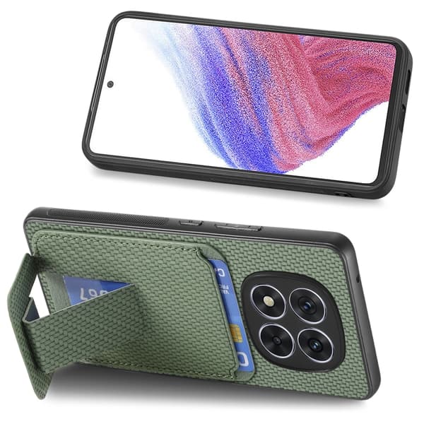 Redmi Note 14 5G - Kolfiber Kortfodral med Fällbart Ställ Grön