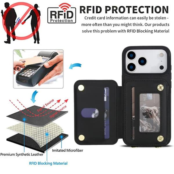 iPhone 18 Pro Max / iPhone 17 Pro Max Skal med Zipper och Dubbel Lanyard Svart