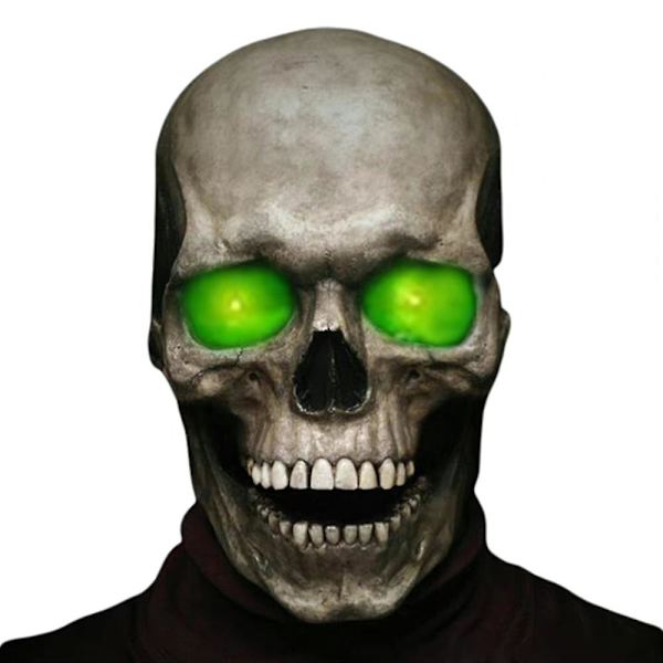Skräckskalle Helhuvudmask Halloween Glödande rörlig käke Skelett Huvudbonader Fest Prop