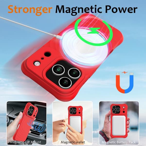iPhone 18 Pro Max / iPhone 17 Pro Max Skal - Vågtextur med MagSafe Magnetisk Flytande Silikon Röd