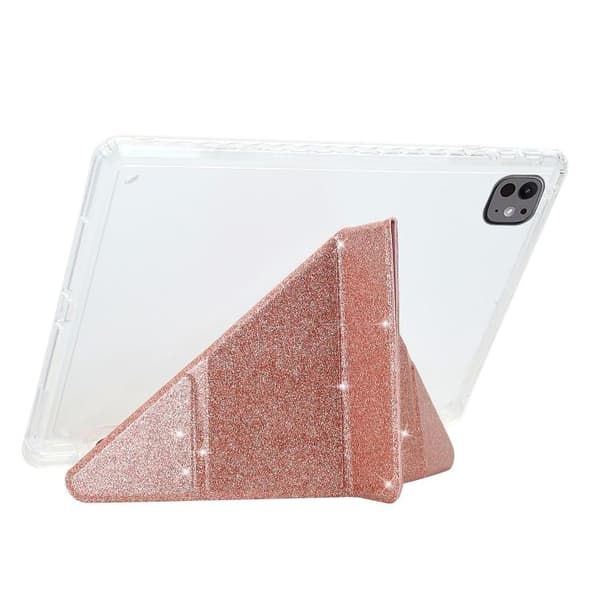 iPad Pro 13 2024 - Y-Fold Klar Akryl Glitter Smart Läderfodral Roséguld