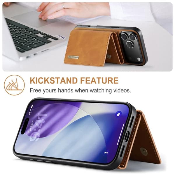 iPhone 18 Pro / iPhone 17 Pro Skal läderfodral DG.MING M1 Series 3-Faldig Multi Card Wallet Brun