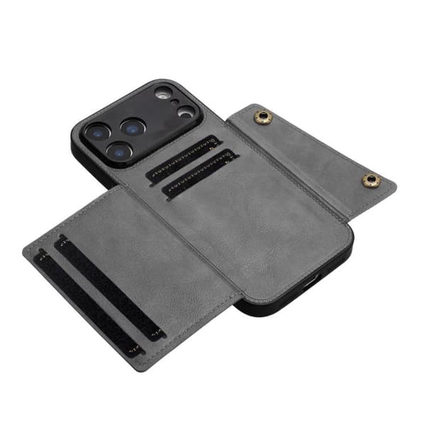 iPhone 18 Pro Max / iPhone 17 Pro Max Skal med Dubbel Spänne och Kortfack, Magnetisk Grå